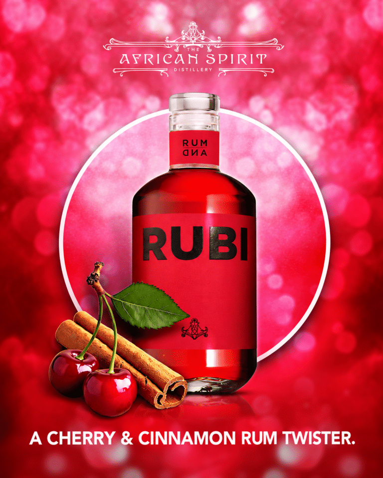 African Spirit cherry and cinnamon rum product campaign artwork