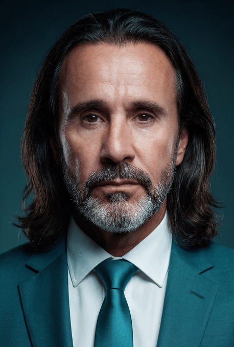 Portrait of Ian McGuckin wearing a teal suit