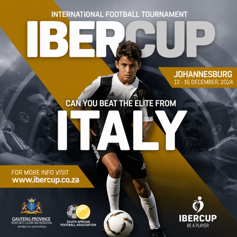 Ibercup football tournament campaign poster featuring a young player in a black and white kit