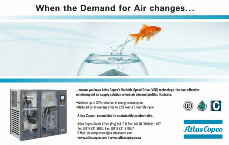 Atlas Copco variable speed drive print campaign with fish jumping from a bowl