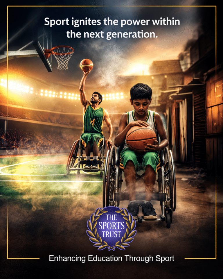 Sports Trust campaign artwork about sport empowering the next generation through basketball